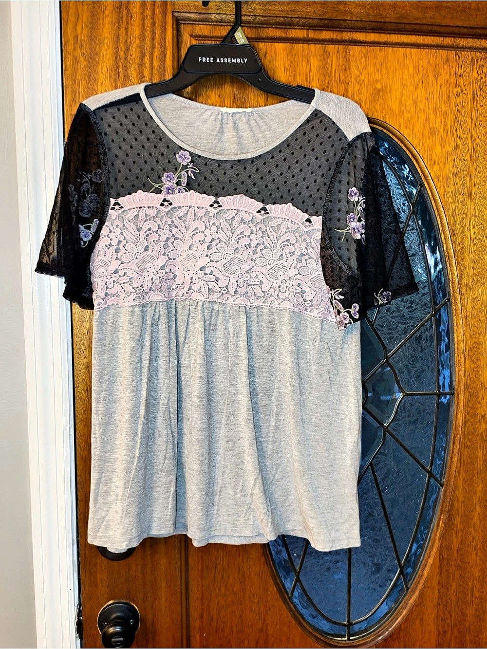 Oddy Floral Lace Panel Short Sleeve Top